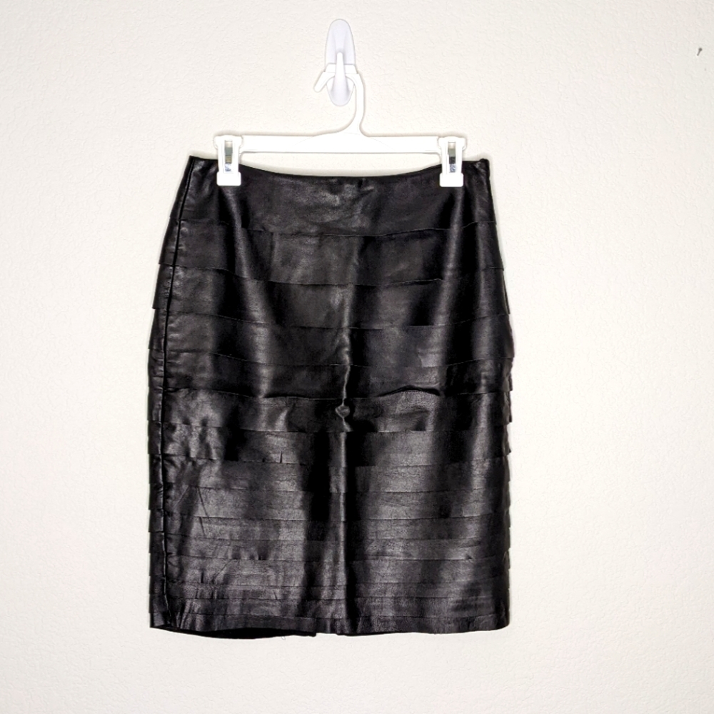 White House Black Market Tiered Leather Skirt
